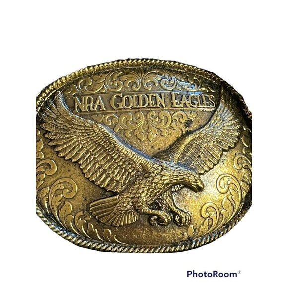NRA Other - NRA Belt Buckle L Gold Eagle National Rifle Association Brass Novelty Sports 80s